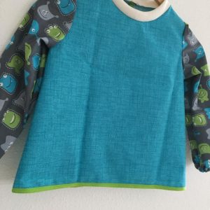 Tablier bleu - manches à motif  2